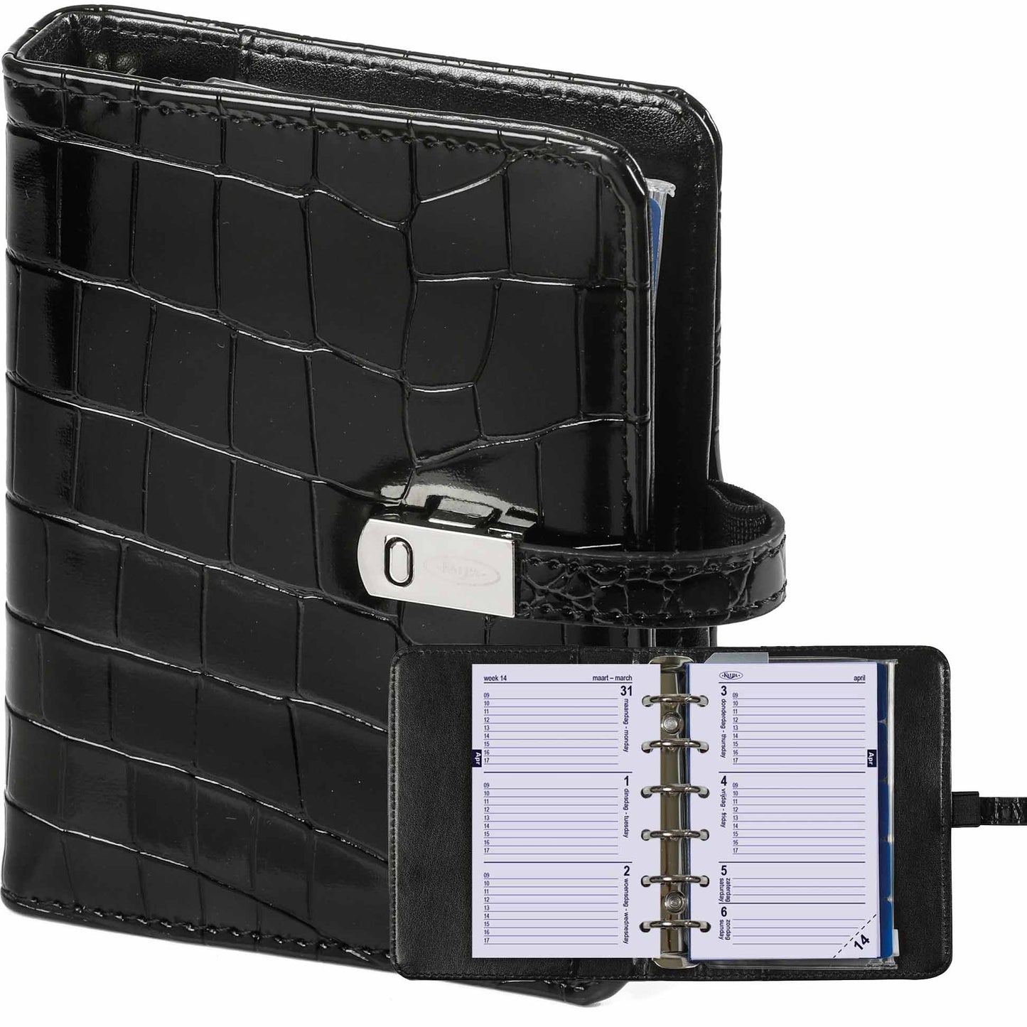 Org25-26 Pocket Agenda met Crocoprint Zwart en Accessoires