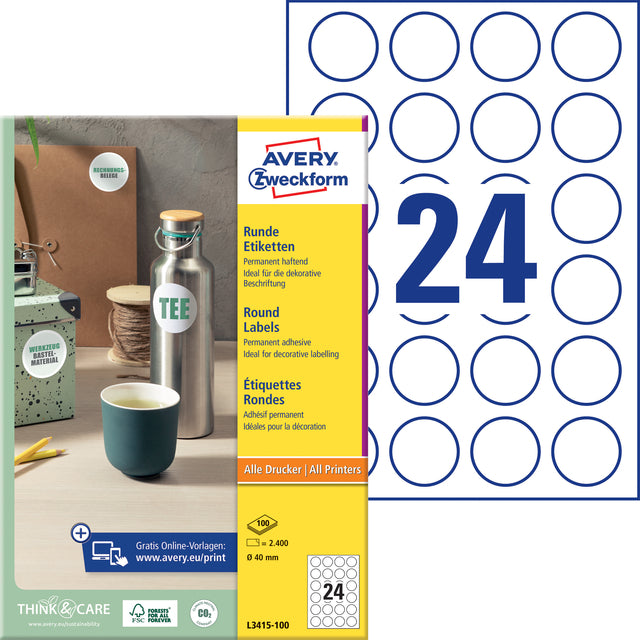 Avery Zweckform L3415 Rond 40mm Wit, 960 Stuks - 2