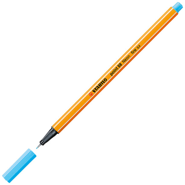 Fineliner Stabilo Point 88/031 F neon blauw - Waterbasis, 0,4mm