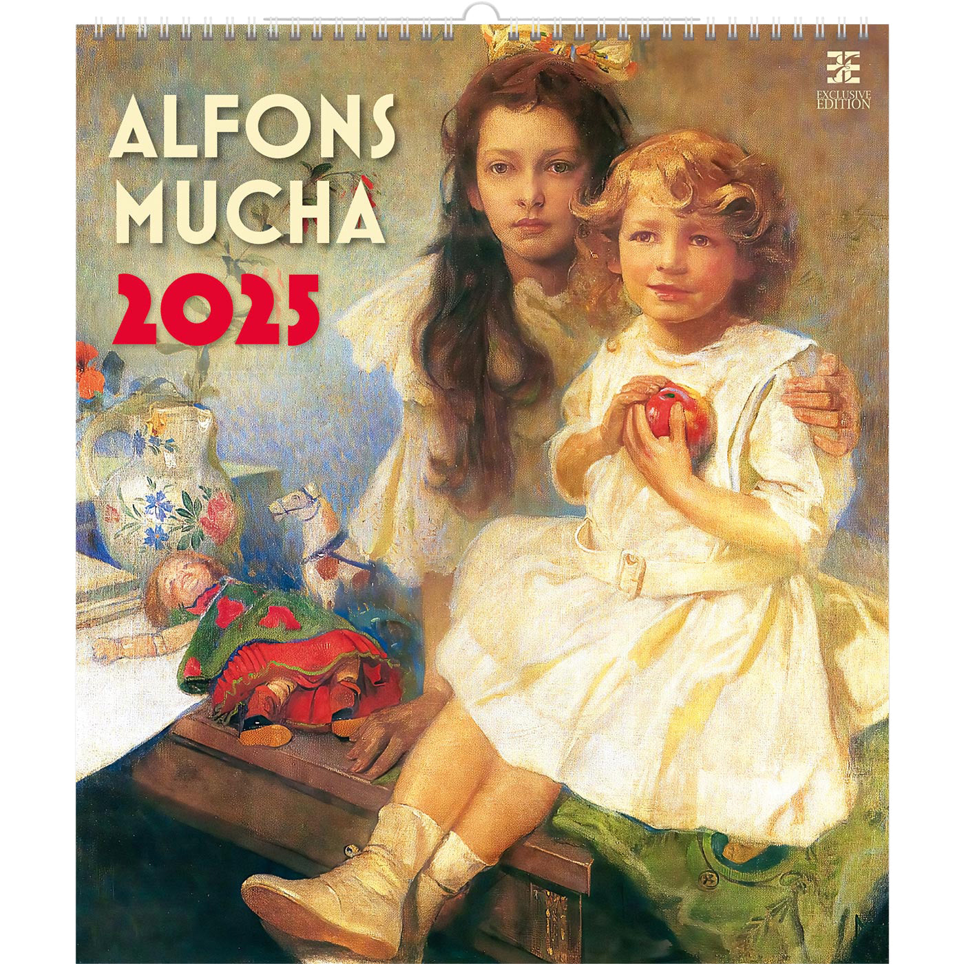 Kalender 2025, 34x48,5 cm, Alfons Mucha kunstwerk, 6 talen