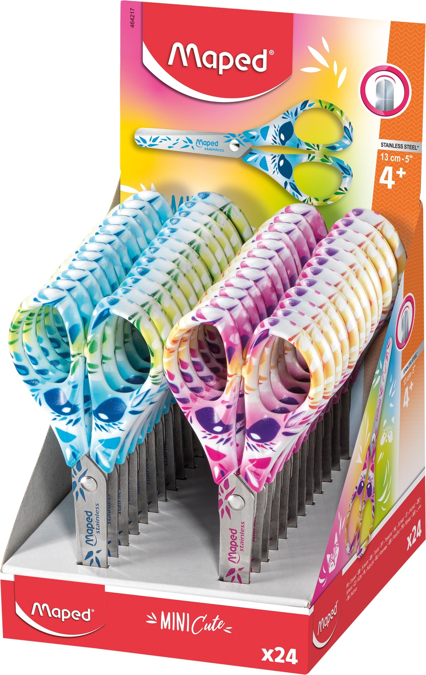 Maped Mini Cute Schaar 13cm met bedrukte ringen en bladen, display van 24 stuks