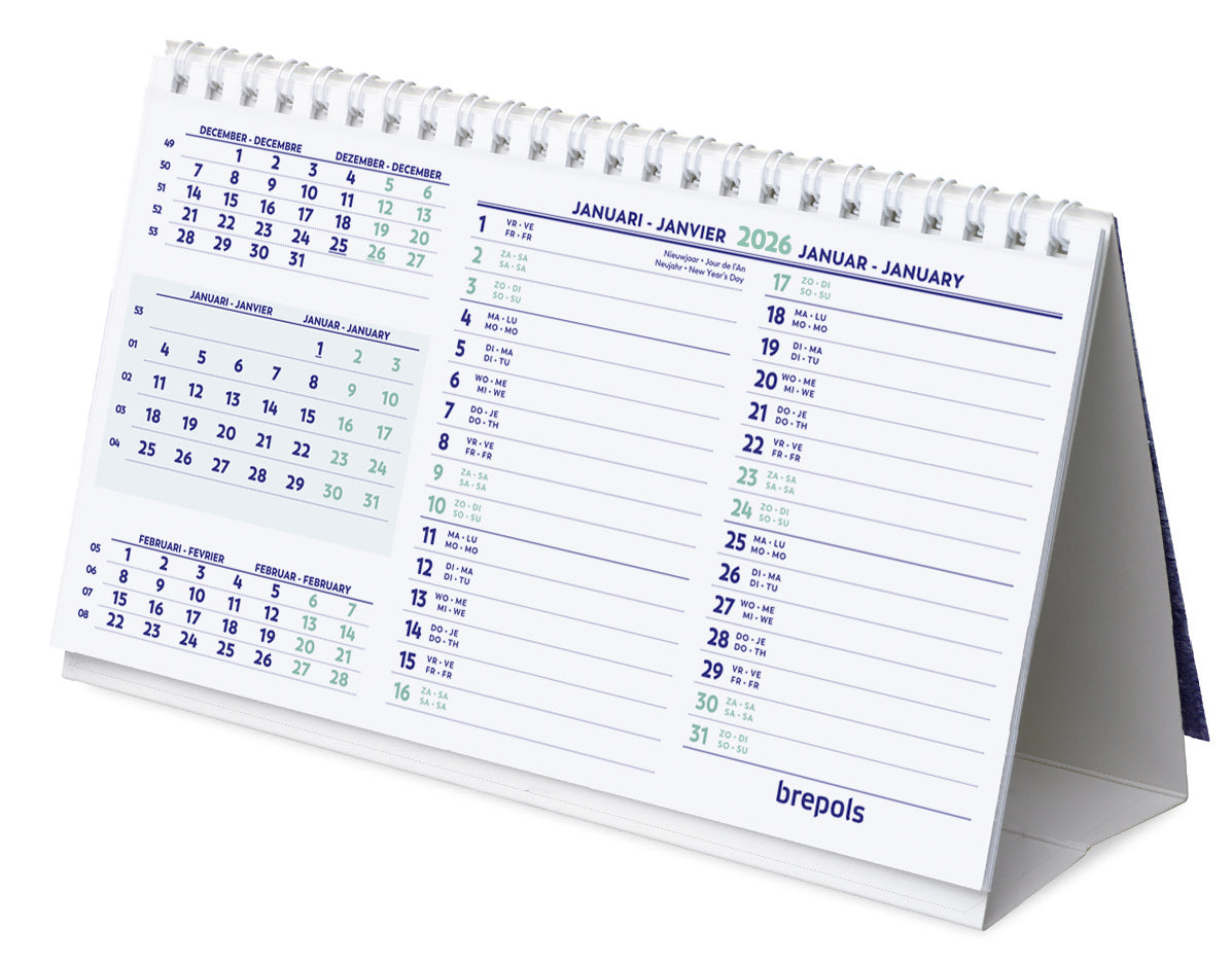 Bureaumaandkalender 2025, 210x125 mm, overzichtelijk formaat