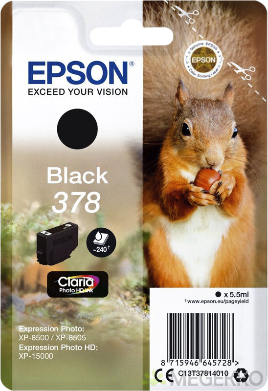 Epson 378 T3781 Zwart Inktcartridge - Origineel, tot 240 pagina's