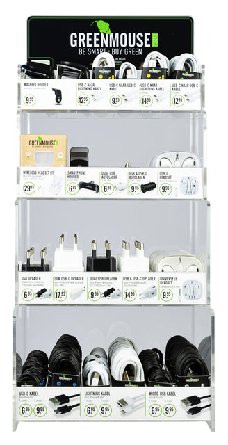 Green Mouse 4-laags Display met Opladers en Kabels