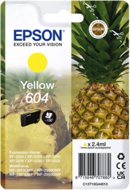 Epson 604 T10G44 Geel Inktcartridge - Kwalitatieve Printresultaten