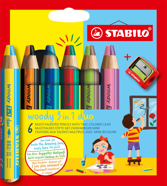 STABILO Woody 3-in-1 Duo 6-kleuren Assorti