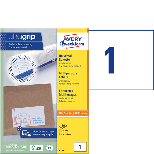 Avery Universele Recycleerde Etiketten 210x145mm Wit 200 Stuks - 2