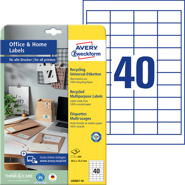 Avery LR3657-10 Recyclebare etiketten 48,5x25,4mm 400 stuks - 2