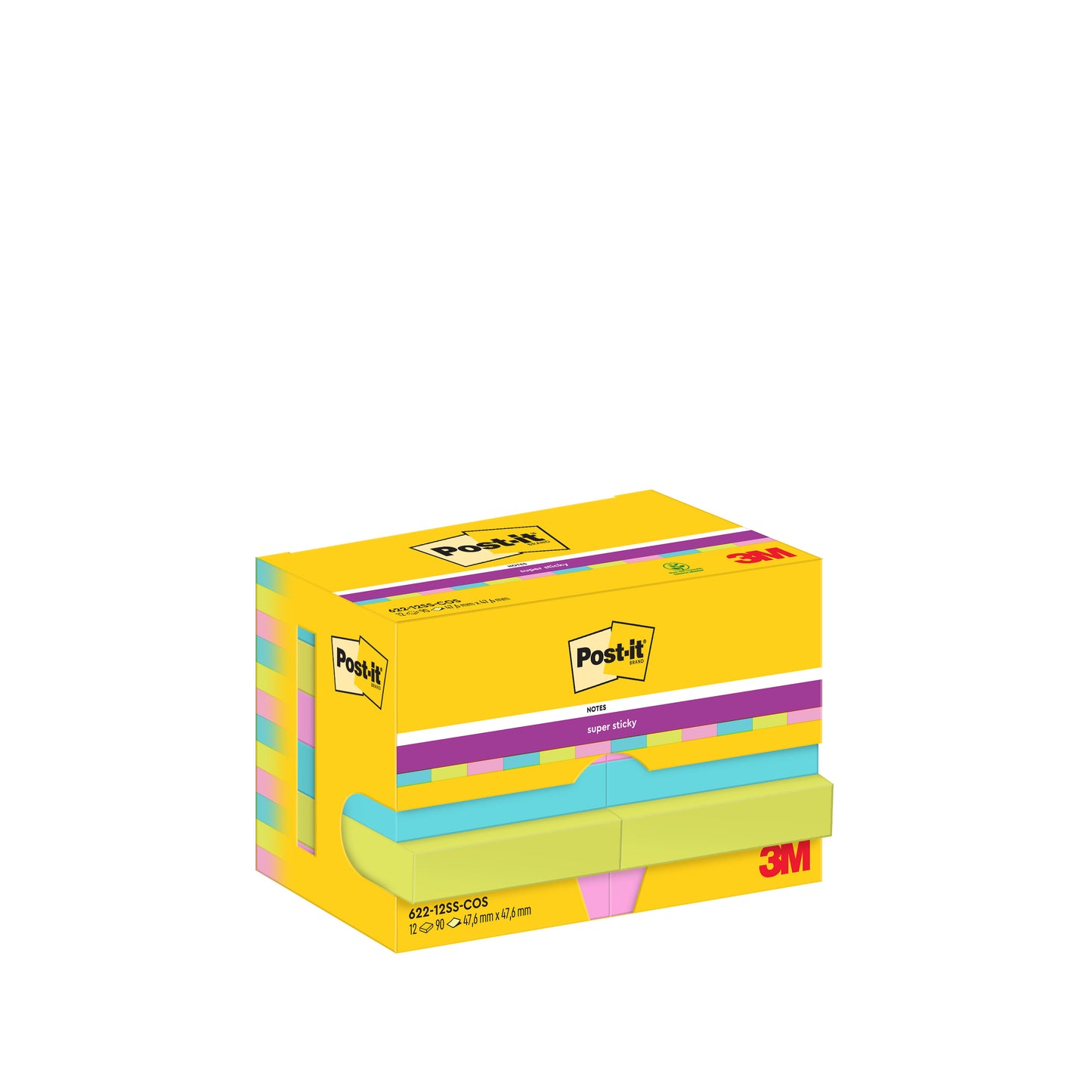 Memoblok Post-it 622 Super Sticky 47,6x47,6mm Kleur - 6