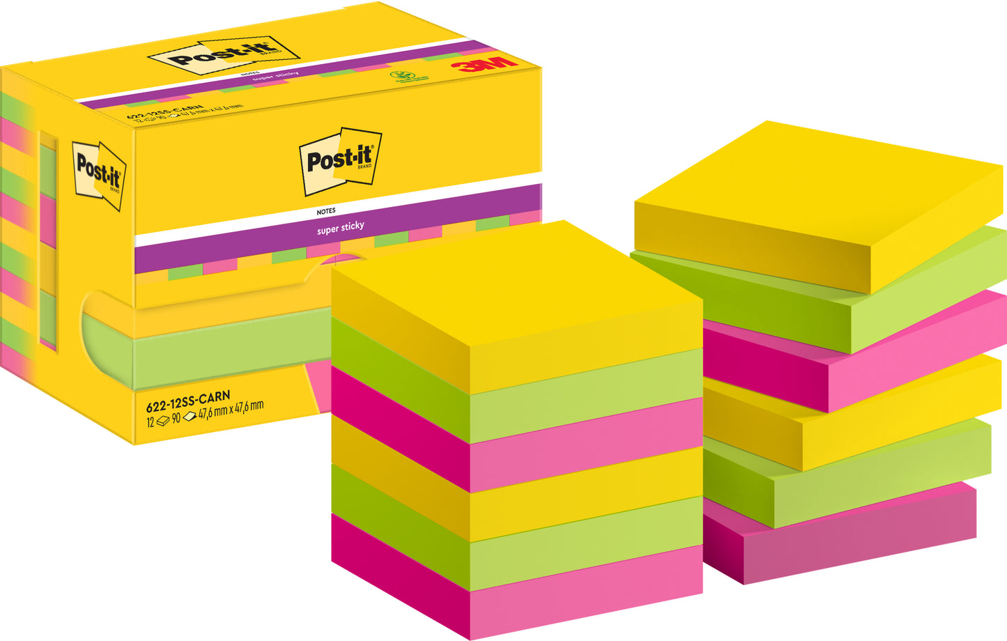 Post-it Super Sticky Notities Carnival 47,6x47,6mm, 12-blokjes