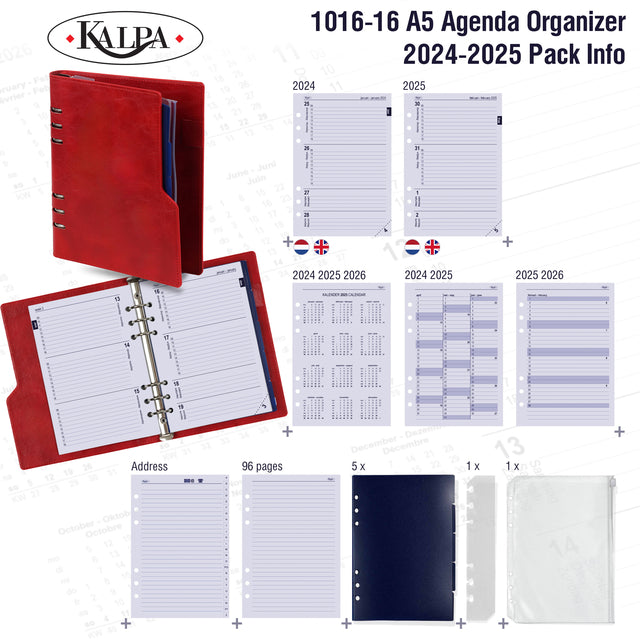 Kalpa Clipb A5 Ring Binder Organizer incl. ag24-25 7d/2p rood - 7