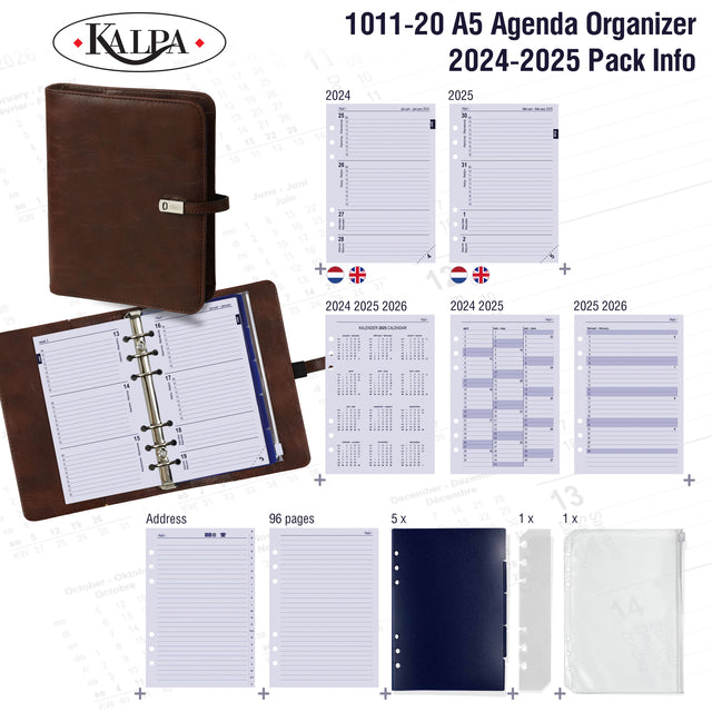 Organizer Kalpa A5 + ag24-25 7d/2p met kastanjebruine cover - 7