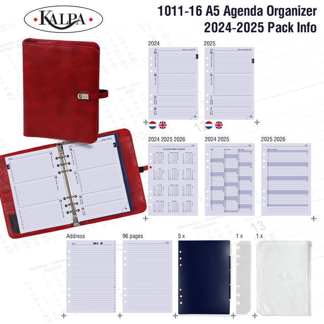 Kalpa A5 Ring Binder Planner Organizer incl. ag24-25 7d/2p rood nerf - 7