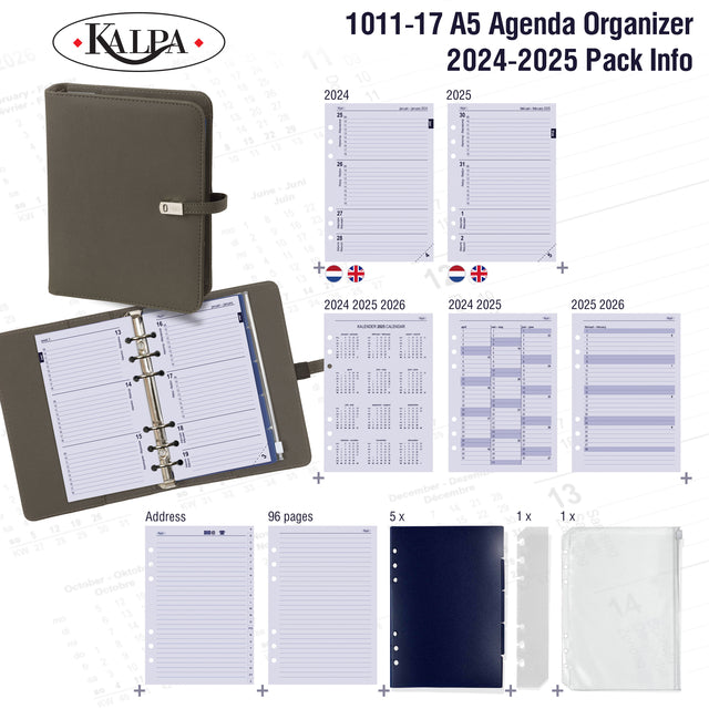 Kalpa A5 Navulbare 6 Ring Binder Planner Grijs 7d/2p - 7
