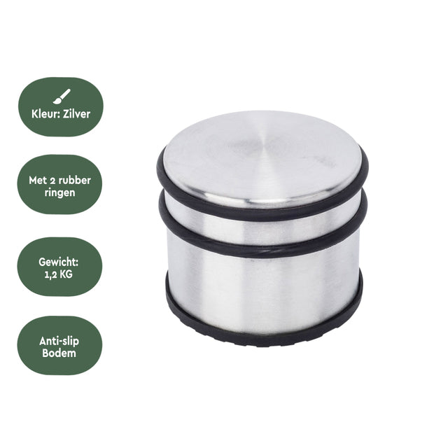 BRASQ Deurstopper met rubberen ringen, RVS - 2