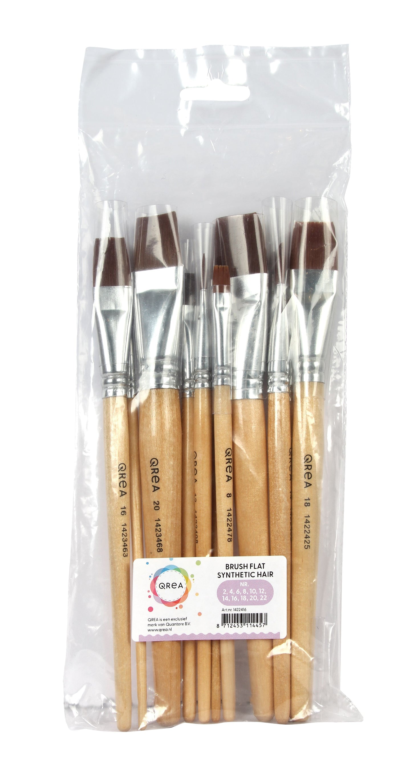 Kwast Qrea set van 11 platte synthetische kwasten – Diverse breedtes