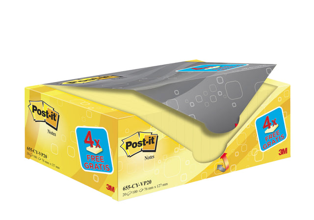 Post-it 3M Notitieblok 76x127mm Geel, 16+4 gratis - 2
