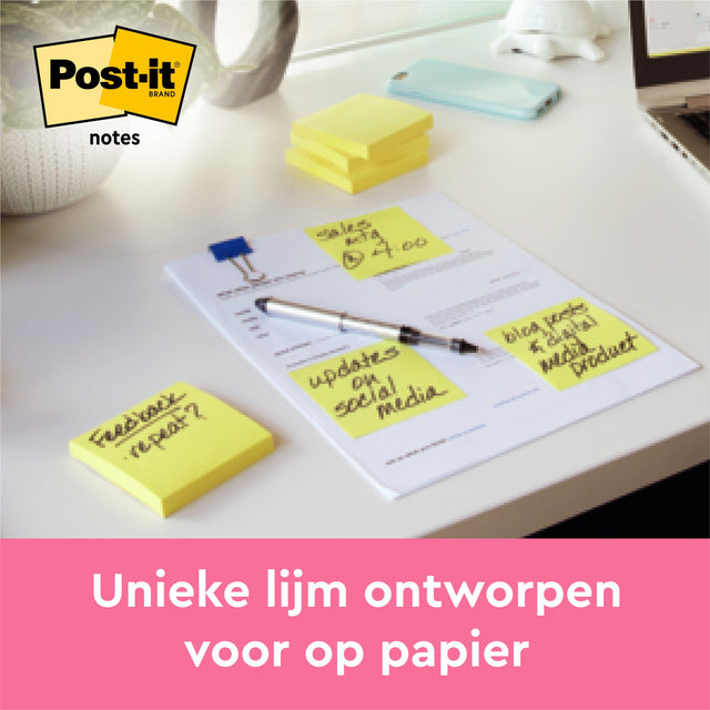 Memoblok Post-it 654 76x76mm Geel 16+4 Gratis - 2