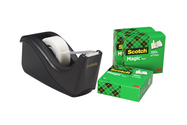 Scotch C60 Zwart Plakbandhouder met 4 Rollen Magic Tape