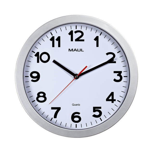 Wandklok Maul Step Quartz, 30 cm, Kunststof Zilver