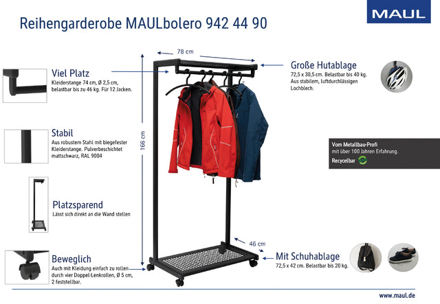 Mobiele garderoberek MAUL Bolero 166x78x46cm zwart - 6
