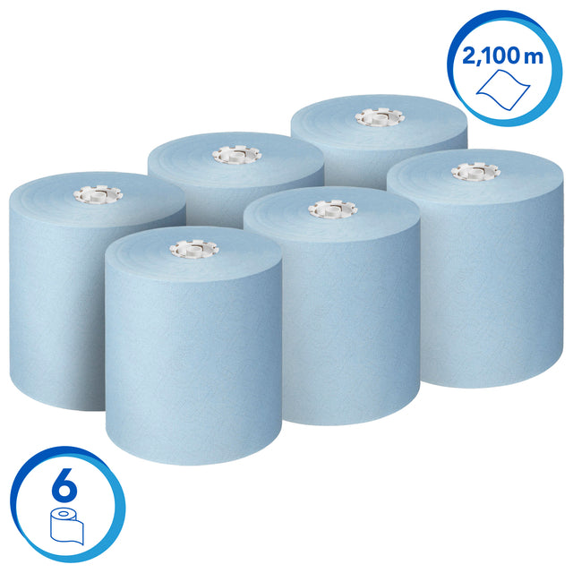 Scott Essential blauwe papieren rolhanddoek 1-laags, 6 x 350 m - 2