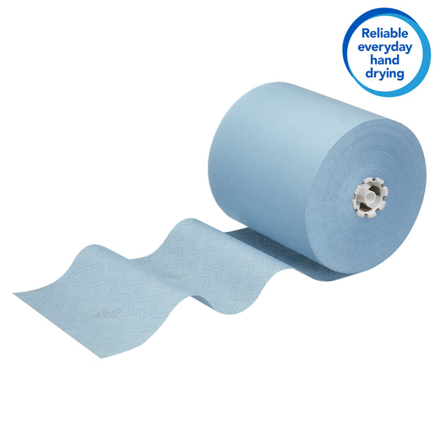 Scott Essential blauwe papieren rolhanddoek 1-laags, 6 x 350 m - 4