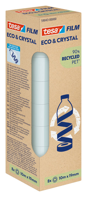 Plakband tesafilm eco & crystal 19mmx10m transparant, gerecycled materiaal