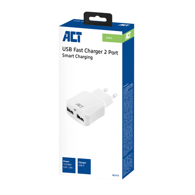 ACT USB Oplader 2-poorts 12W Wit - 2