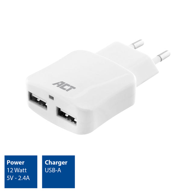 ACT USB Oplader 2-poorts 12W Wit - 3