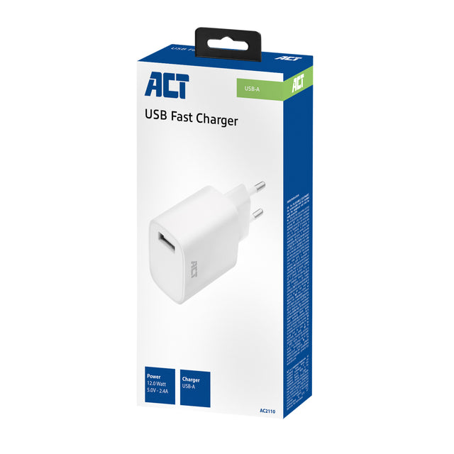 Oplader ACT USB 2.4A 12W Wit voor Smartphones en Tablets - 2