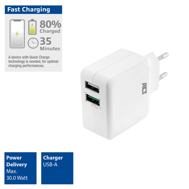 ACT USB Oplader 30W met 2 Poorten QuickCharge - 3