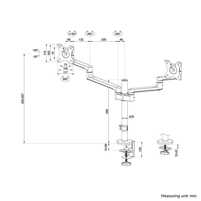 Neomounts DS60-425BL2 zwart, manuele monitorarm tot 27 inch - 5