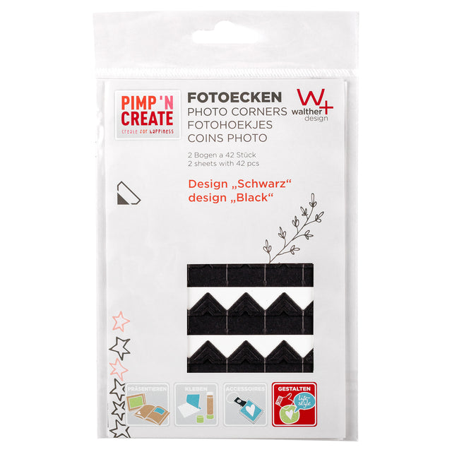 Zwarte Walther Design Fotohoeken 2-vel A4, 42 stuks