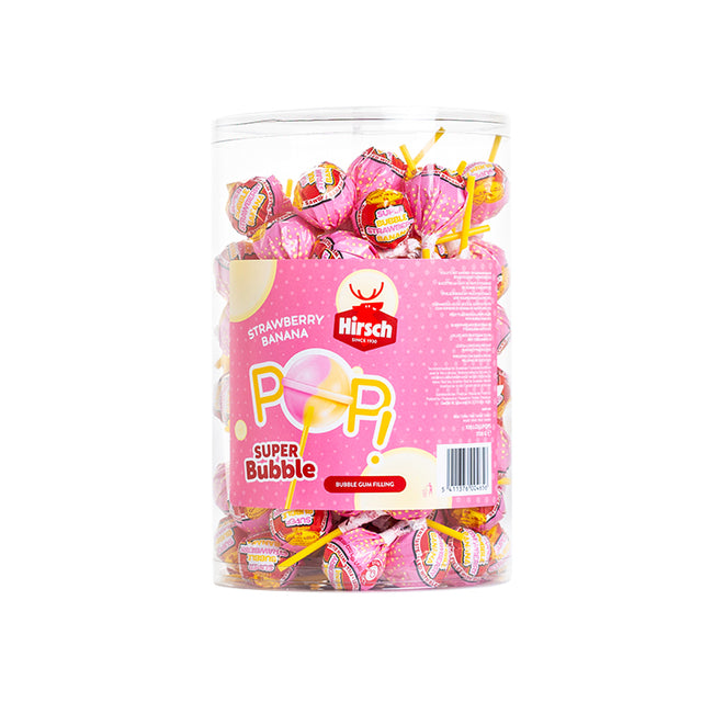 Hirsch Super Bubble Lolly Strawberry Banana - Fruitige Bubblegum