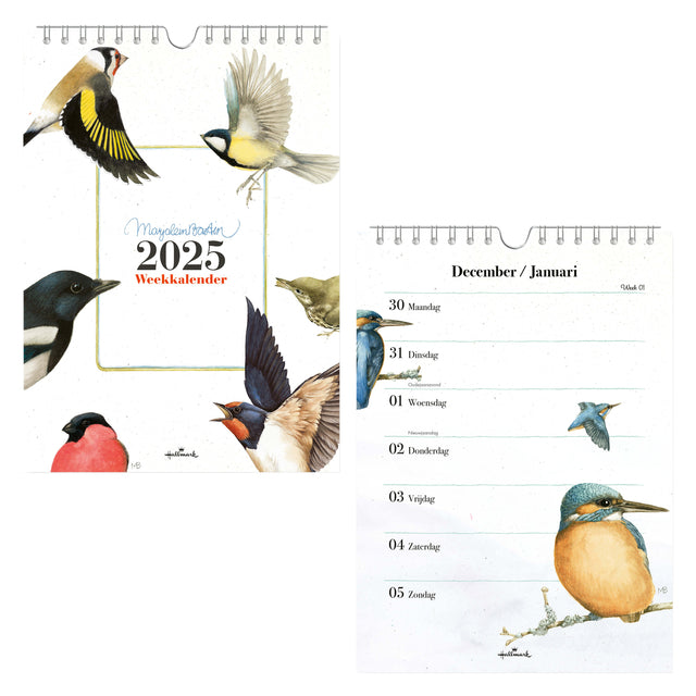 Weekkalender 2025 met vogelmotief, 165x230 mm
