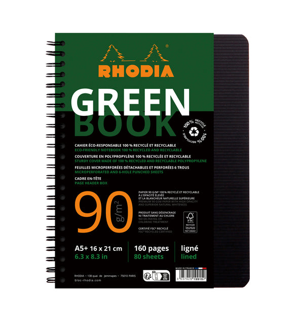 Notitieboek Rhodia Greenbook A5 lijn 6-g 180 pagina's zwart