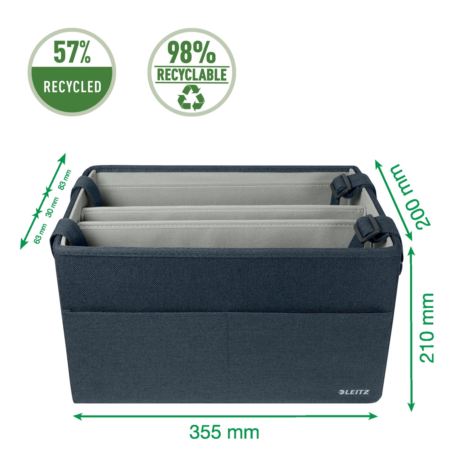 Leitz compacte gestoffeerde hot desking opbergtas 200x210x355mm, gerecycled materiaal - 2