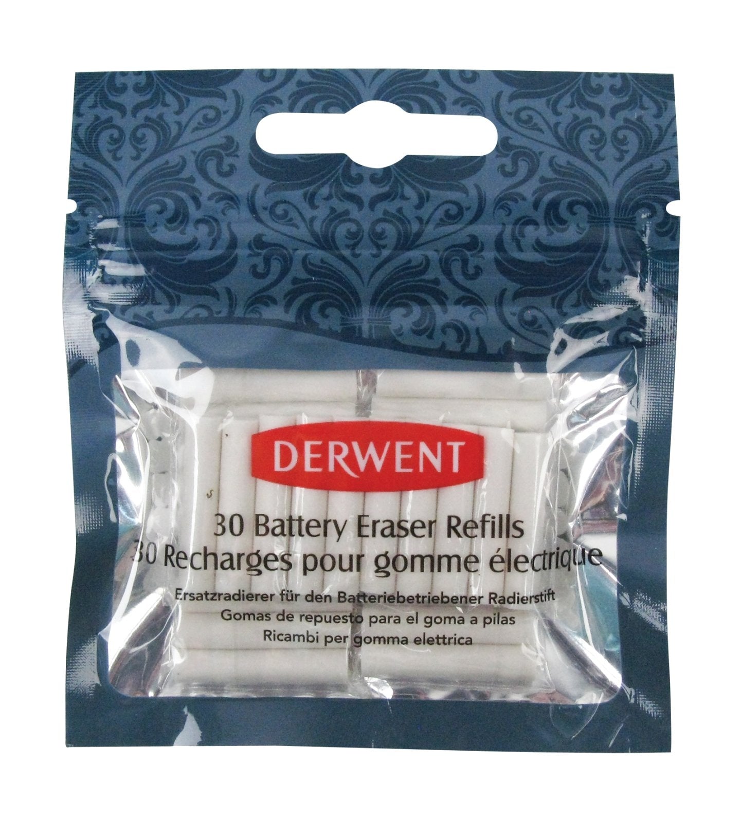 Navulling Derwent gum op batterijen – 30 witte gummetjes