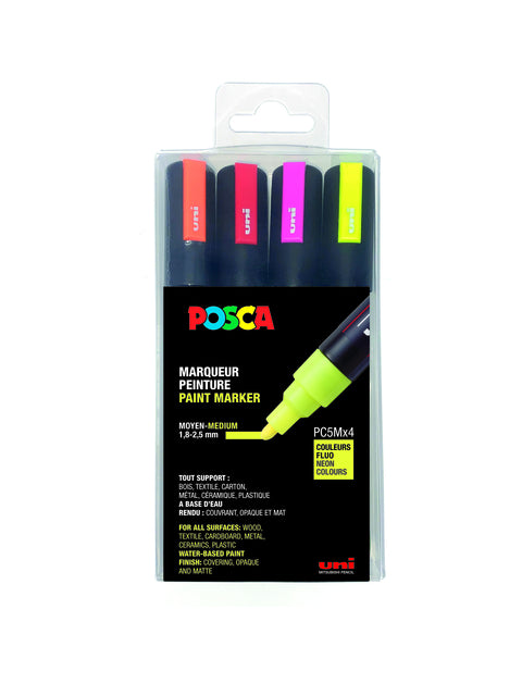 Posca PC5M M Fluor Verfstift Assorti 4 Stuks