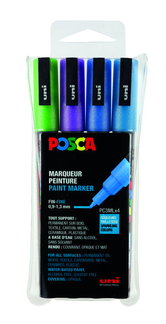 Posca PC3M F 4-stuks Glitter Kleuren Set