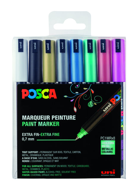 Posca PC1MR EF Metallic 8-Delige Assortimentset, waterverf, dekkend en reukloos