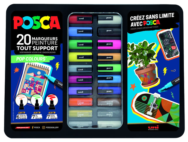 Posca Metal Koffer met 20 Viltstiften in Diverse Kleuren