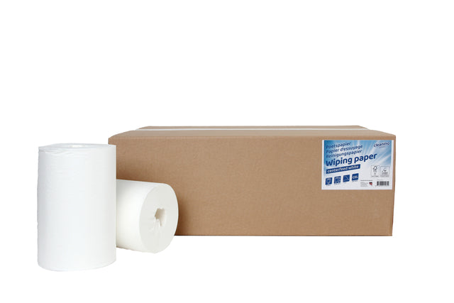 Cleaninq mini poetsrol, 1-laags, 20cm x 120m, wit, 12 stuks