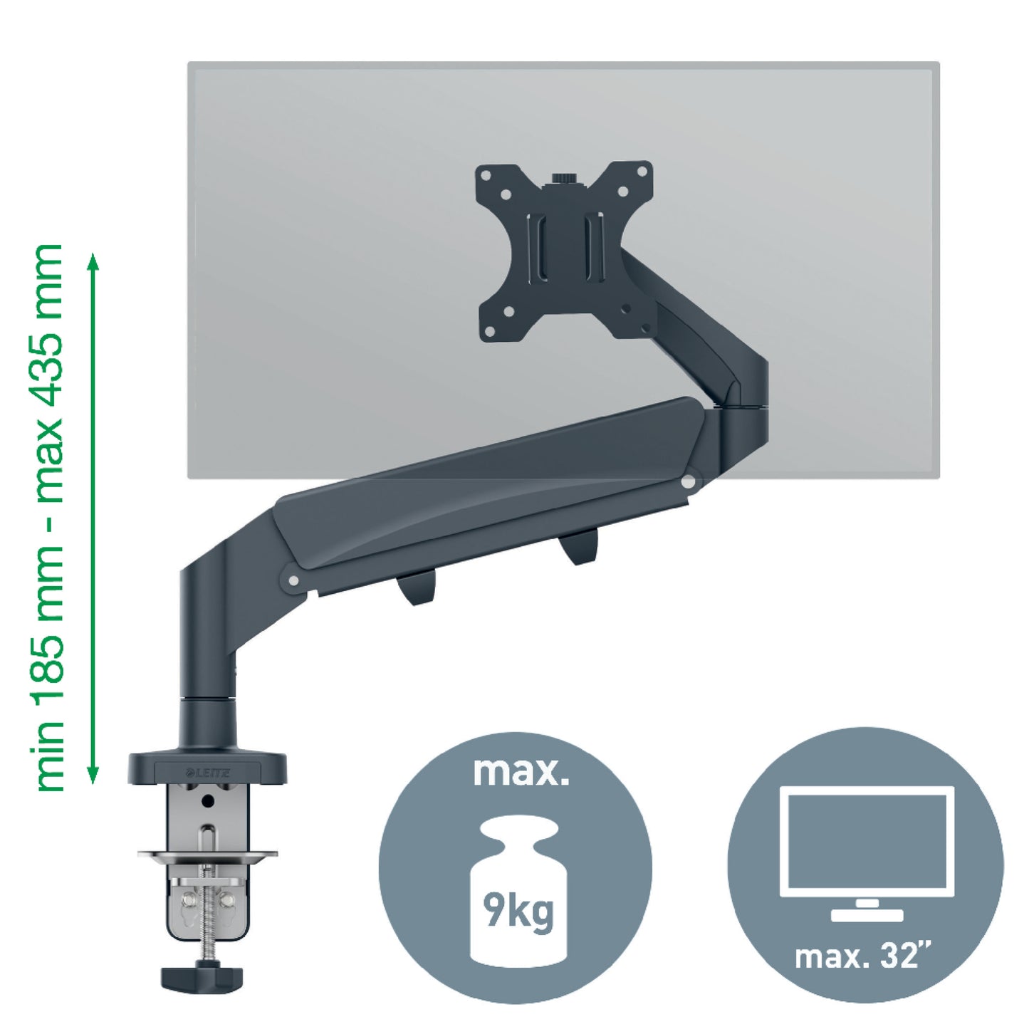 Leitz Ergo Enkelvoudige Monitorarm voor 17-32 inch schermen - 2