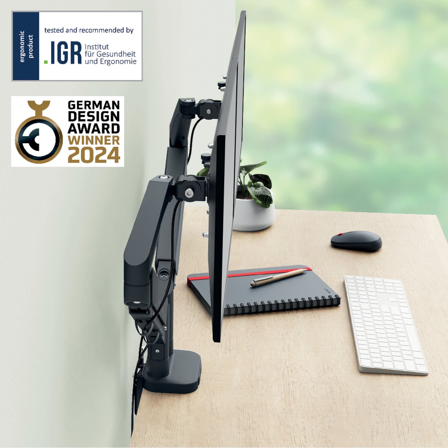 Ruimtebesparende dubbele monitorarm Leitz Ergo voor 17-32 inch schermen - 7