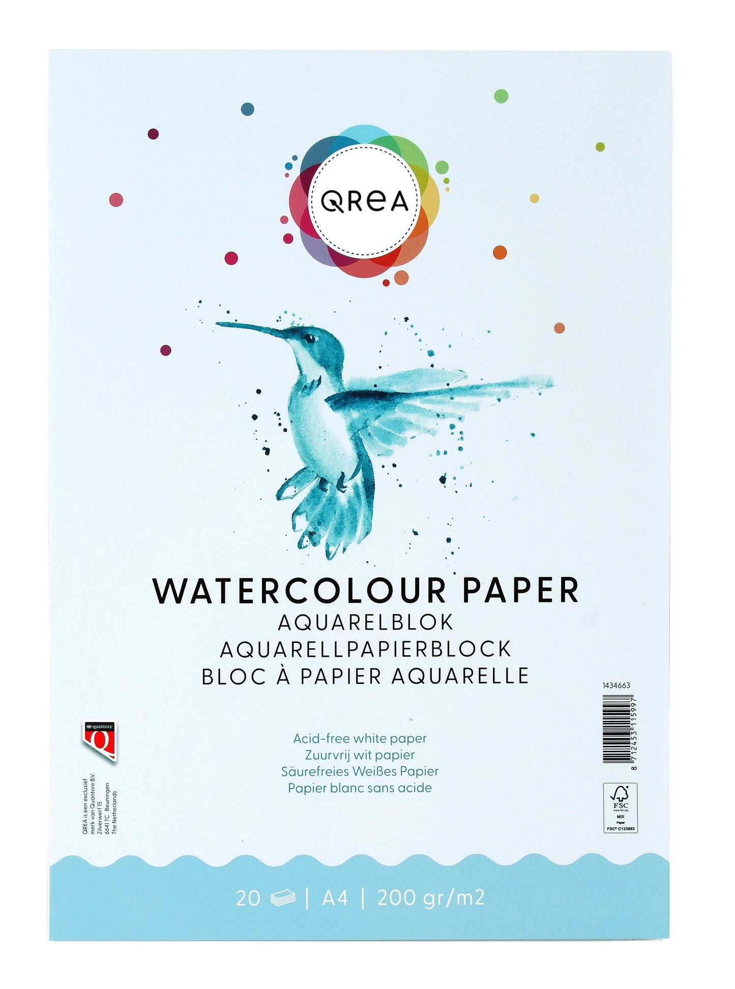 Aquarelblok Qrea A4 20 Vellen 200 g gelijmd
