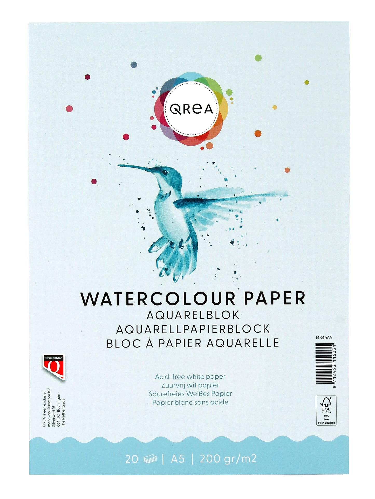 Aquarelblok Qrea A5 20 Vellen 200 g gelijmd