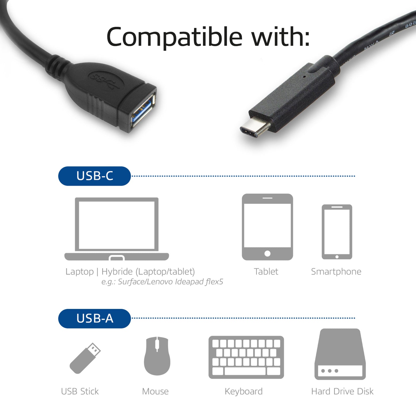 USB 3.0 OTG Kabel USB-C naar USB-A, zwart - 4