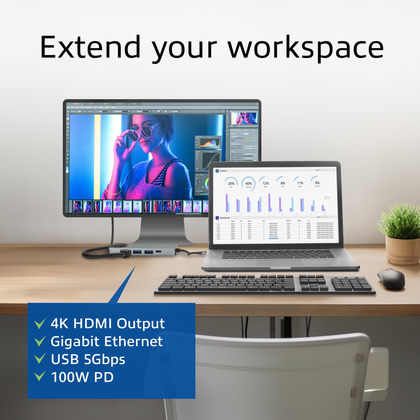 USB-C Docking Station voor 1 HDMI-monitor, Ethernet en USB-A - 5